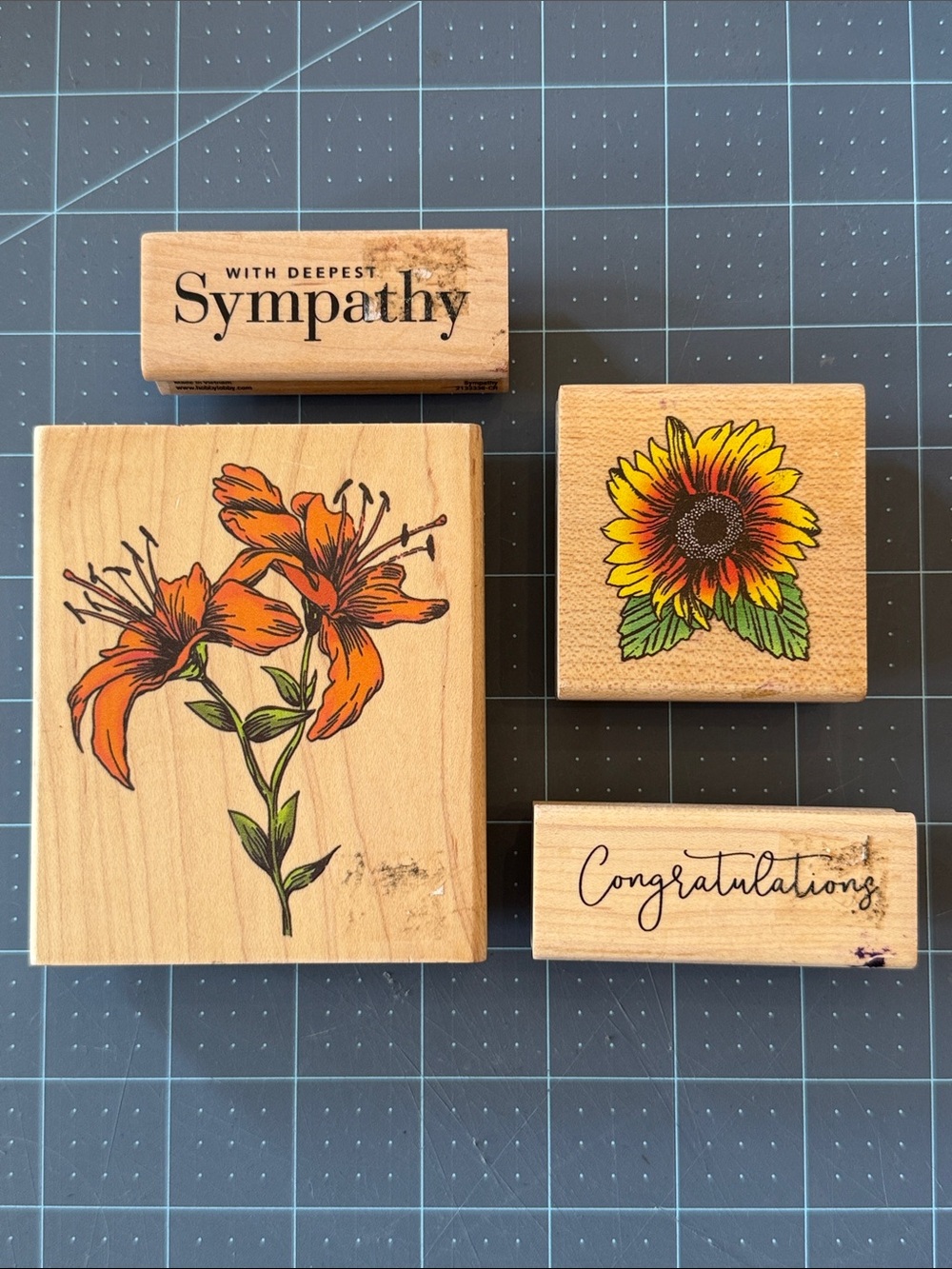 STAMP BUNDLE. Wooden Floral Stamps, congratulations, sympathy, sunflower